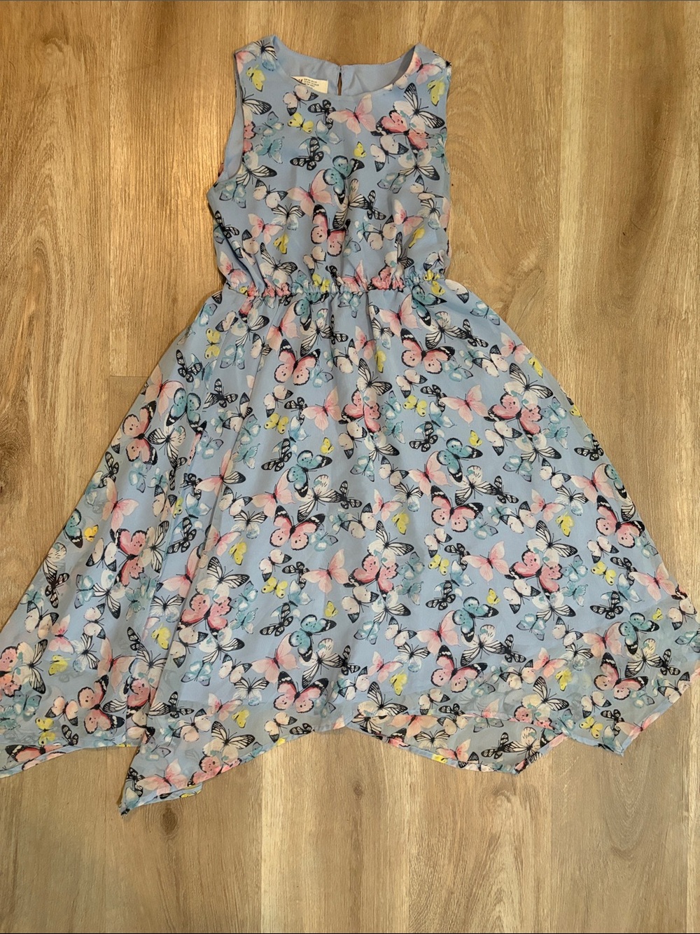 Blue Butterfly Print Chiffon Dress 8-9Y